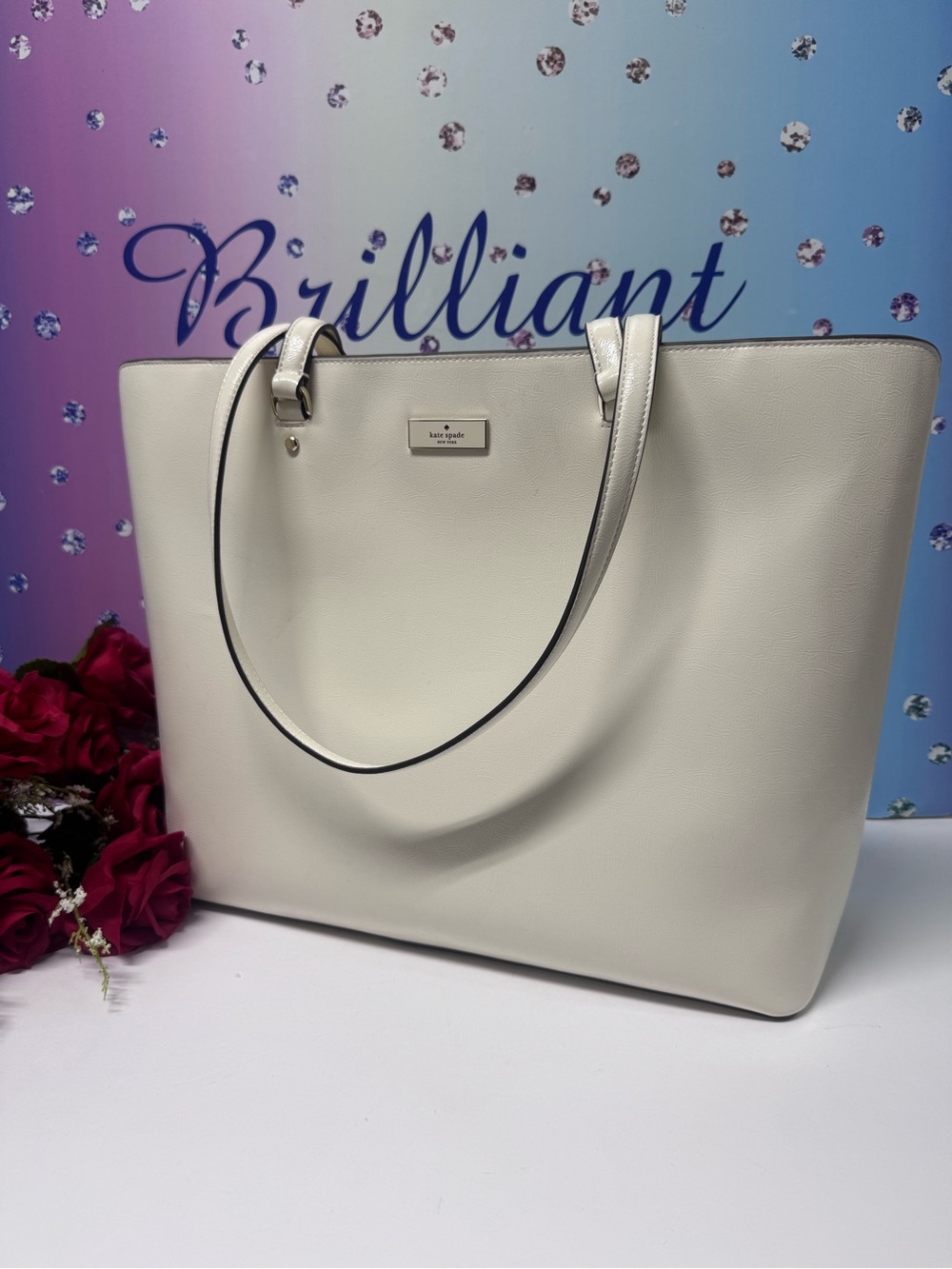♠️ NWT KS XL VANILLA PATENT LEATHER TOTE BAG